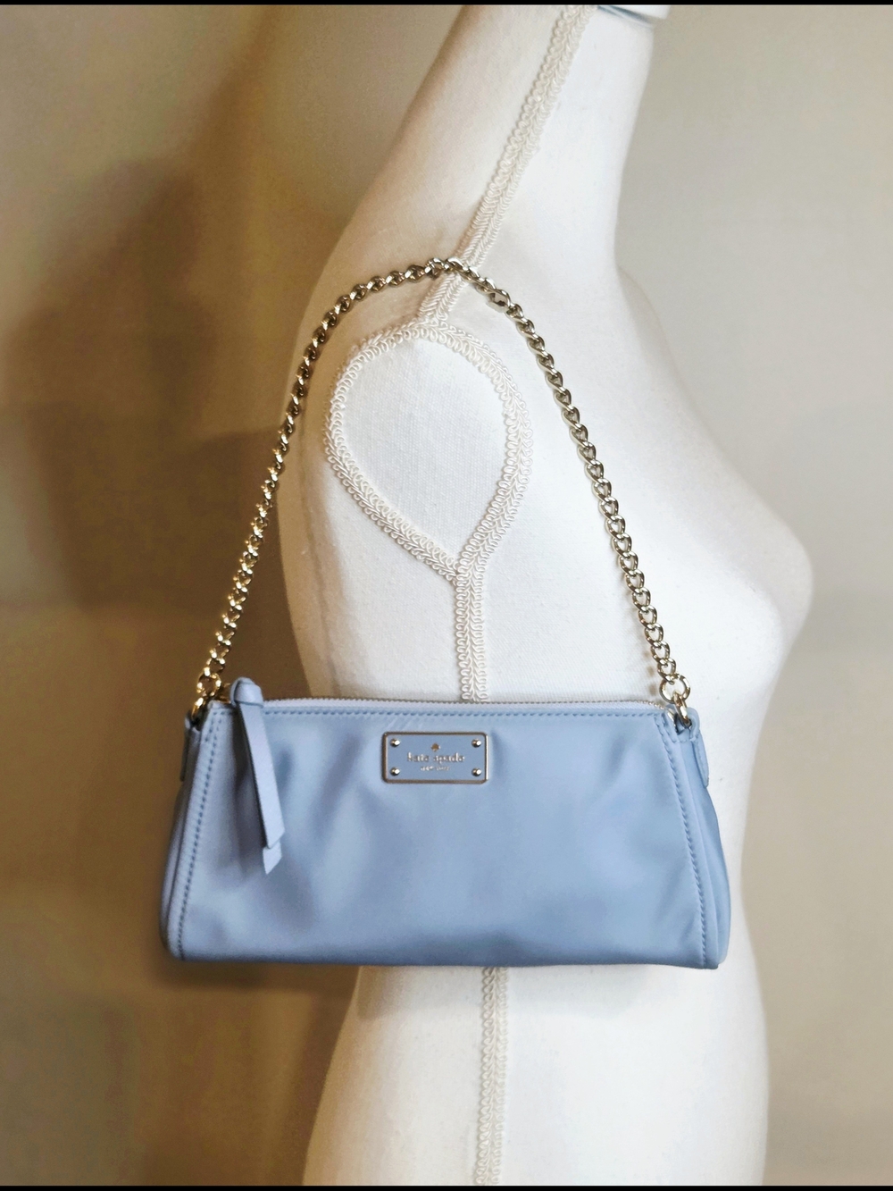 Kate Spade Convertible Crossbody Nylon Purse Baby Blue Baguette Demi Pochette - Picture 5 of 16